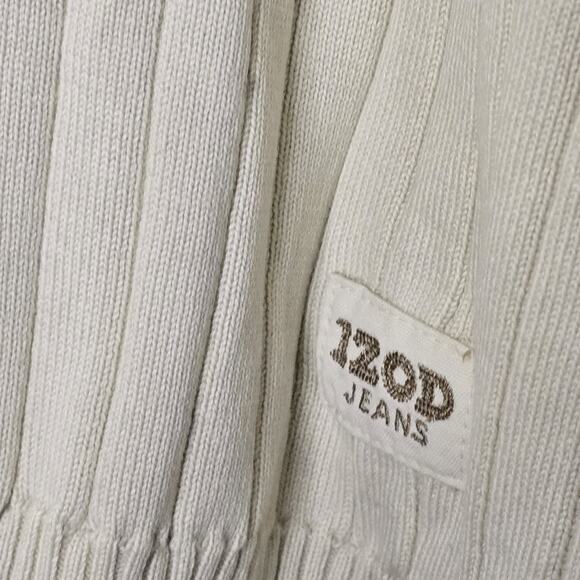 NWT IZOD Jeans Men Large Ivory Ribbed Knit Crew Neck Cotton Sweater Neutral - Picture 5 of 6